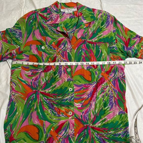 Vintage Starington Abstract Tropical Print Women's Silk Blouse Size 12 - Picture 5 of 6